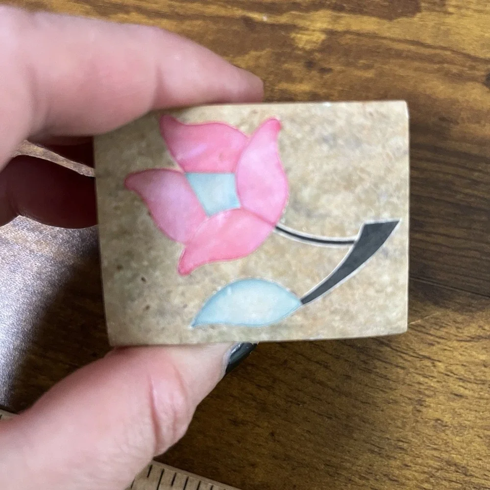 Stone Floral Mini Trinket Box Boho Floral Design Made In India